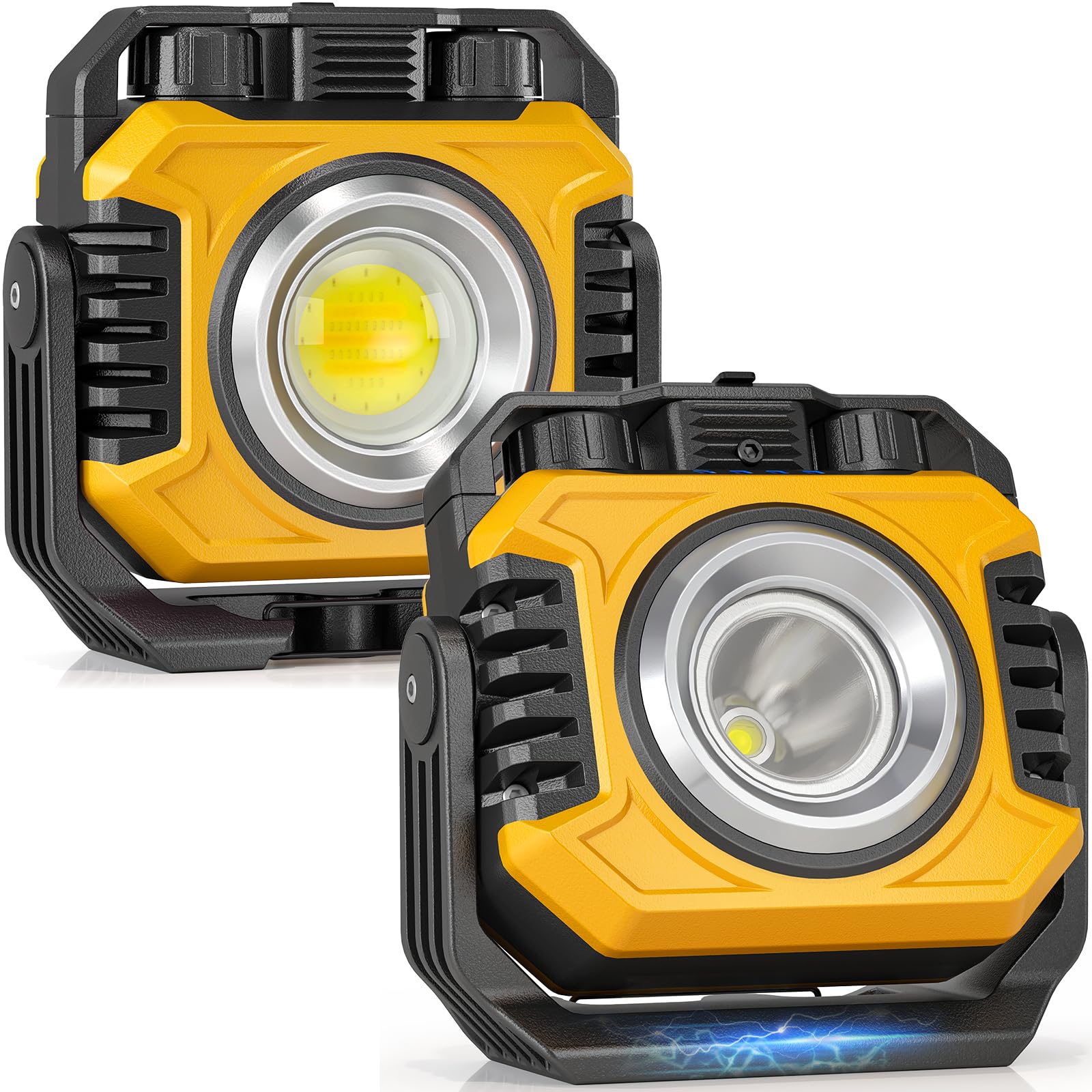 Samyoung 2-Pack 2400LM Magnetic Rechargeable Work Light, Up to 80 Hours | Dual-S