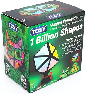 TOSY Magnet Pyramid Glow - 1 Cube Transforms into 1 Billion Shapes, 12 Pieces, 243 Rare Earth Magnets, Glowing, Holographic Design Magnet Tiles Creative Puzzle STEM/STEAM Toy