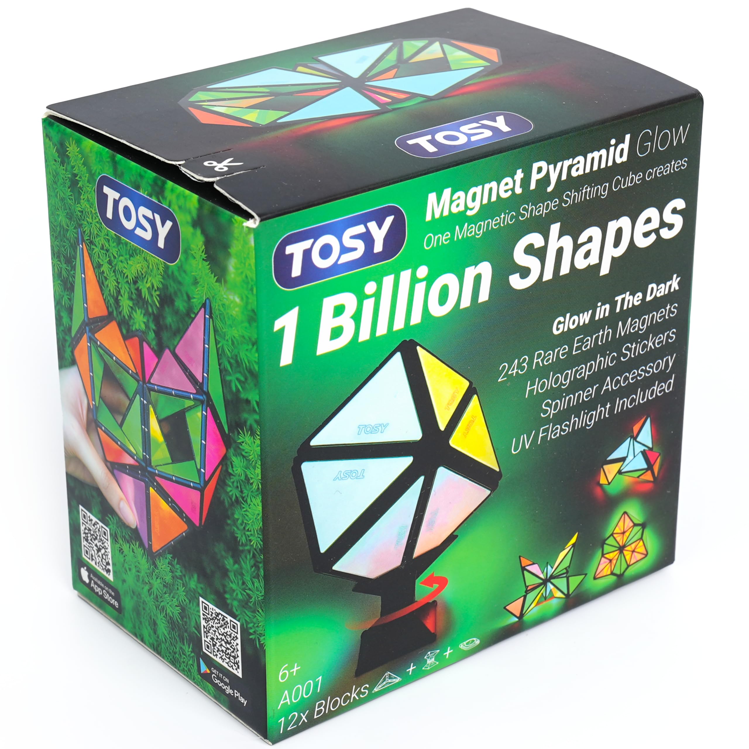 TOSY Magnet Pyramid Glow - 1 Cube Transforms into 1 Billion Shapes, 12 Pieces, 2