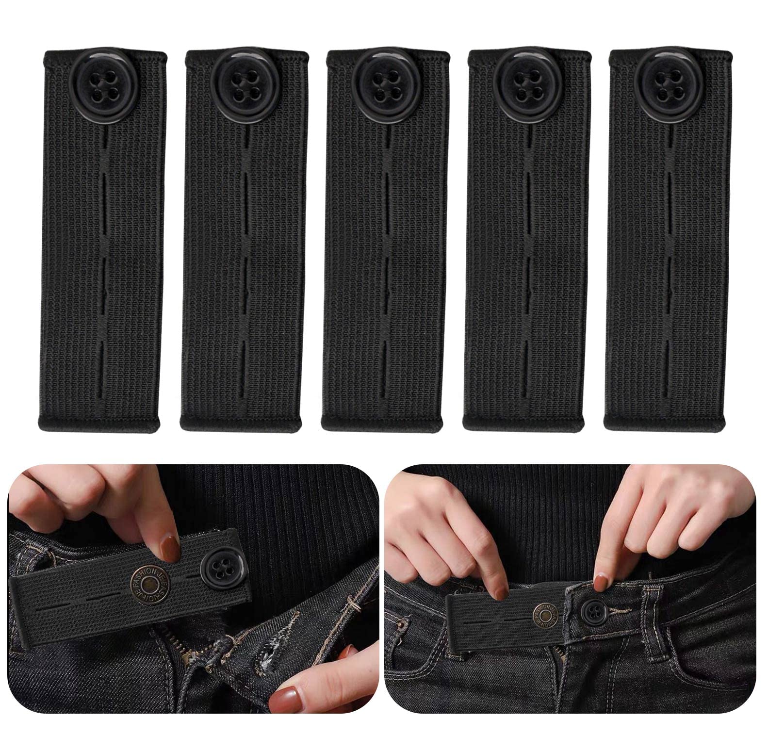 Lanjue 5PCS Adjustable Waist Extenders for Jeans Trousers Skirts | Elastic cloth