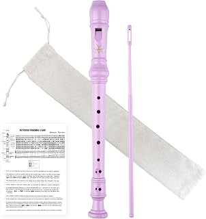 YONTY Soprano Recorder Instrument for Kids Students 8-Hole Flute German Fingering with Cleaning Rod for School Beginners, Pink Standard