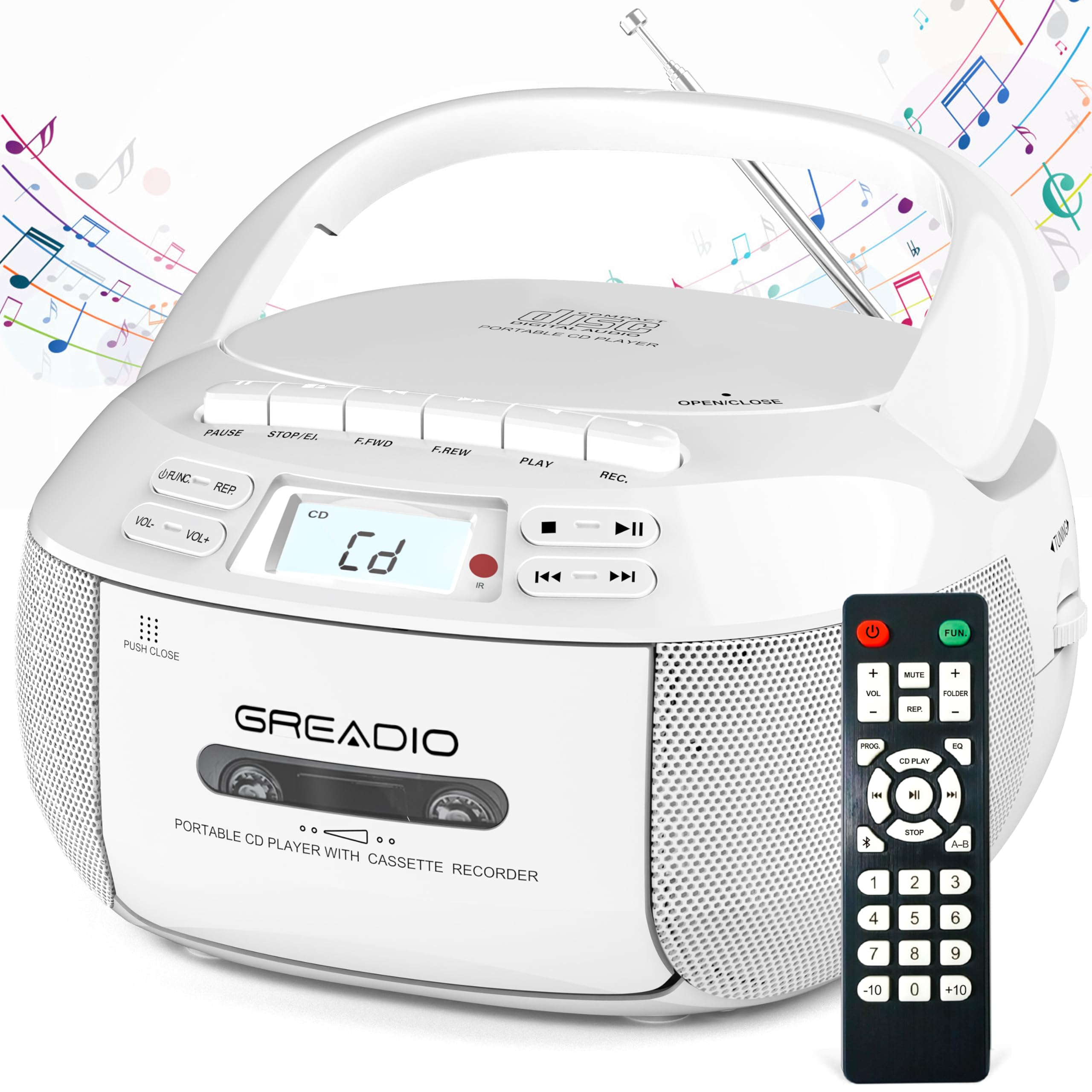 Greadio CD Player Boombox Cassette Player Combo with Bluetooth, AM/FM Radio | Cd