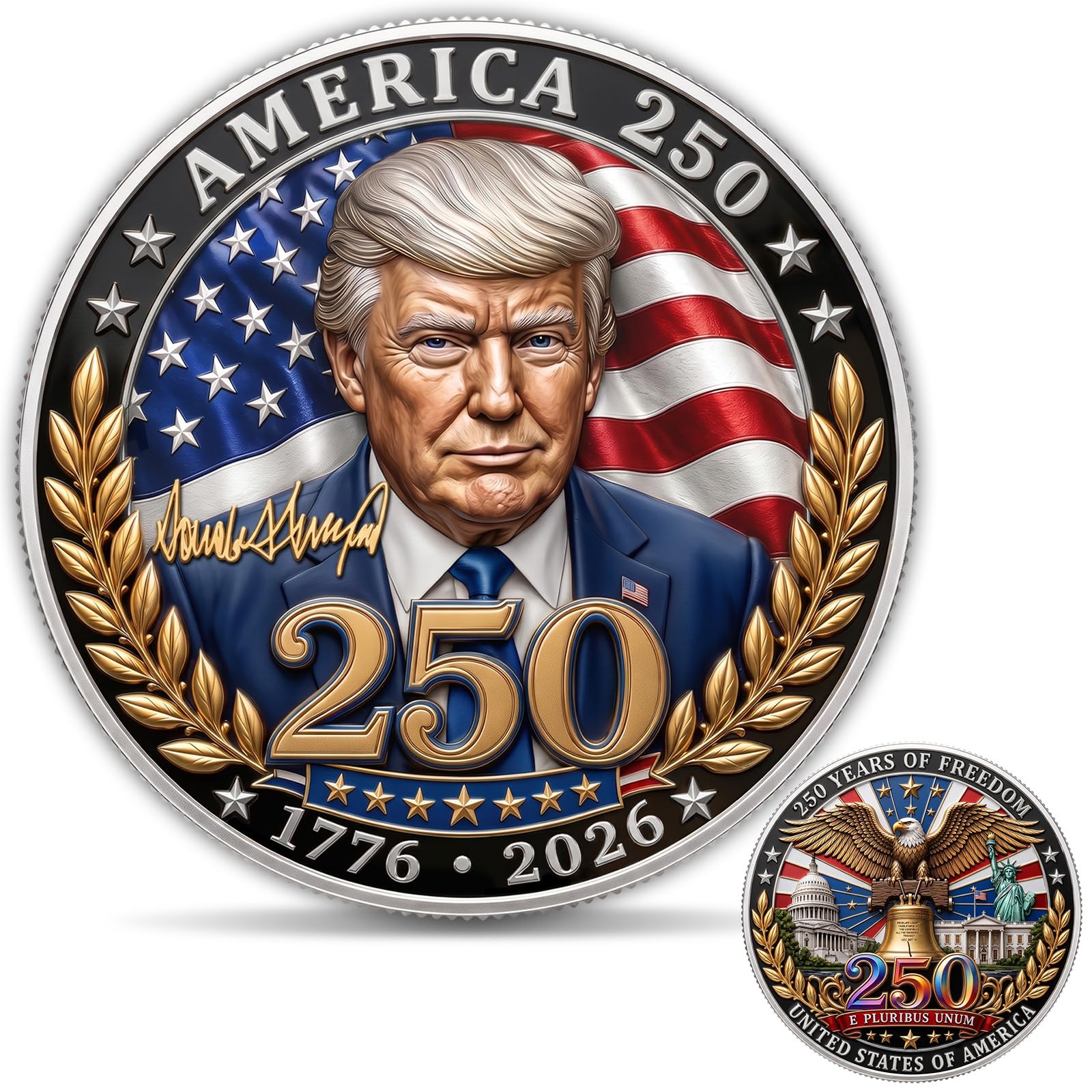 Donald Trump America 250 Challenge Coin, 1776-2026 Collectible Keepsake | Detail