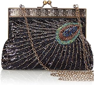 BABEYOND Vintage 1920s Peacock Sequins Clutch Bag Evening Bag with Beads