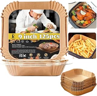 Air Fryer Liners Disposable 9 Inch, 9 inch Air Fryer Liners | 125 Pcs Large Square Air Fryer Paper Liners for 5QT 6qt 8QT Air Fryer, Non-stick Parchment Paper for Frying, Baking