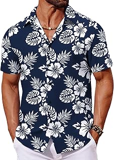 COOFANDY Mens Hawaiian Shirt Short Sleeve Button Down Tropical Floral Summer Beach Shirt
