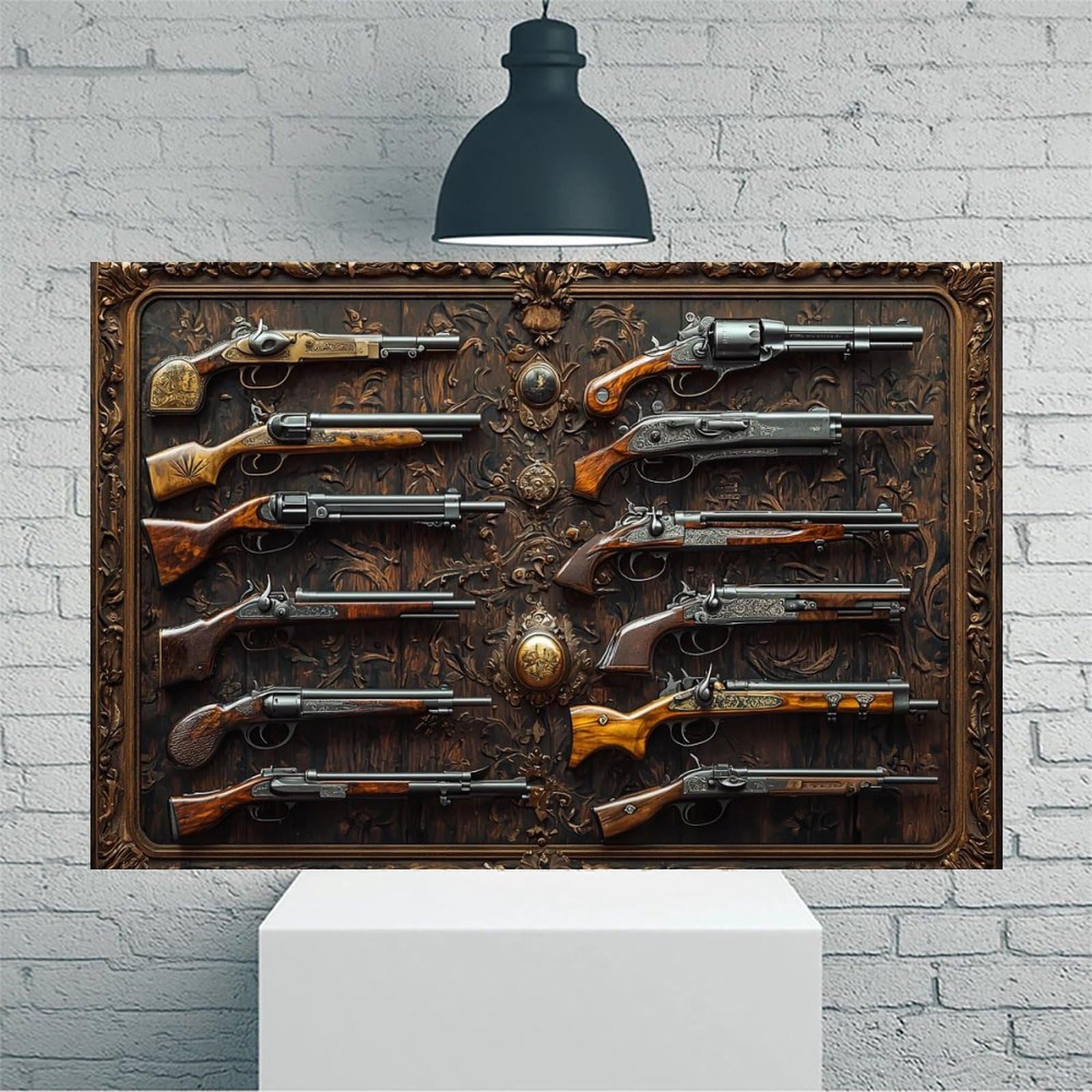 Vintage Rustic Canvas Wall Art Firearms 12x18 Inches Unframed Home Office Decor 