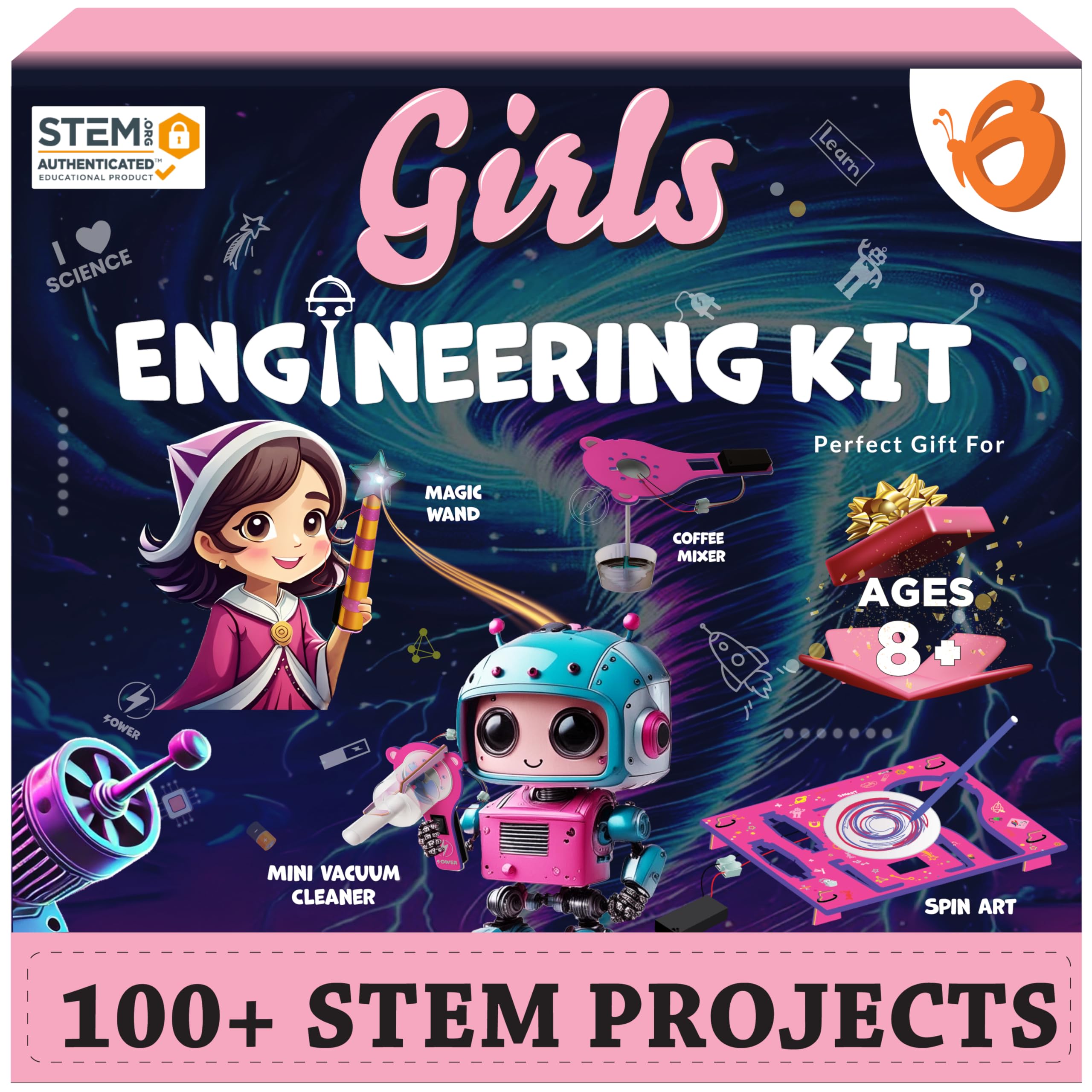 Butterfly EduFields 100+ Girls Engineering Science Kit for Kids Age 8-12 | 100+ 