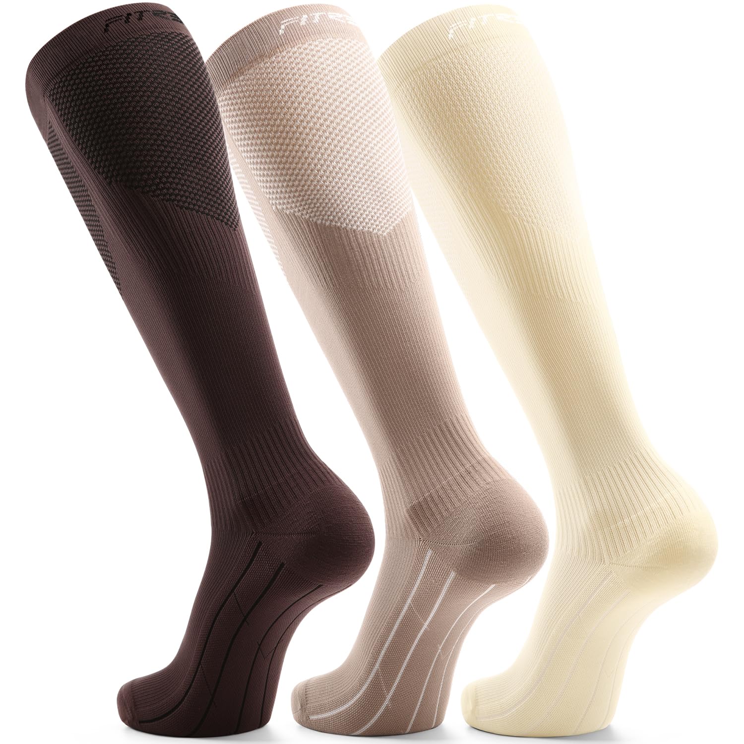 FITRELL 3 Pairs of Compression Socks for Men and Women, 20-30 mmHg Knee Socks