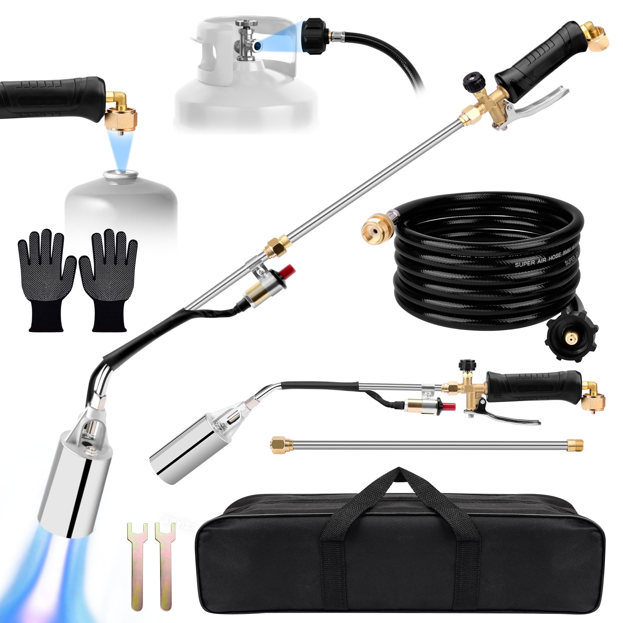Propane Torch Weed Burner Kit, High Output with Long/Short Mode, Heavy Duty Blow