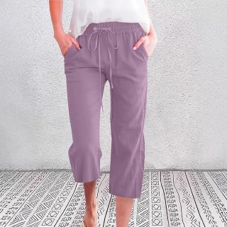 2026 Women's Summer Capris Pants Casual Drawstring Stretch Lightweight Beach Pants with Pockets