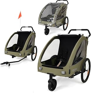 509 Trailer II, Multi Use Bicycle Trailer for Kids from 6 m Up, for Pet, for Cargo, Convertible to 3-Wheel Push Wagon, Max Load 50 kg, Includes Rain Cover