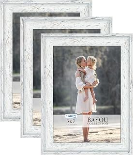 Icona Bay - 7x5 Picture Frames - Cloudy White, 3 Pack - Cape Cod Style 7 x 5 Photo Frames - Table Top or Wall Mount - Bayou Collection