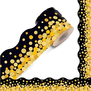 60 Feet Bulletin Board Borders, Golden Dots Rolled Border Trim Back-to-School Bulletin Boards Decoration, Walls, Desks, Windows, Doors, Chalkboards, Whiteboards Decors for School, Classroom & Offices