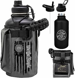 Iron Infidel Battle Bottle - Half Gallon Water Bottle Insulated, 64 oz Stainless Steel Water Jug with Paracord Handle - Gym Flask for Men with Rugged Sleeve for Storage (Betsy Ross 2 Liter)