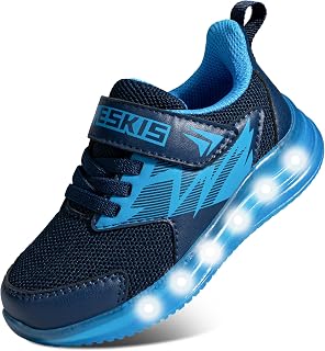 YESKIS Toddler Boys Girls Light Up Shoes LED Flashing Tennis Sneakers | Lightweight, Breathable, Slip On, Sport, Comfortable, Cartoon, Running, Walking, Toddler, Little Kid