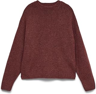 VERO MODA Women's Loose Fit Round Neck Drop Shoulder Long Sleeve Knit Sweater