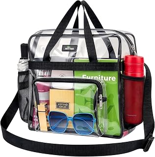 MAY TREE Clear Tote Bag for Stadium Events, 12x6x12 Inches Transparent Bag | Adjustable Reinforced Strap with Front Pocket, Clear Tote Bag for Work, Sporting & Gym, Stadium Approved for Women and Men