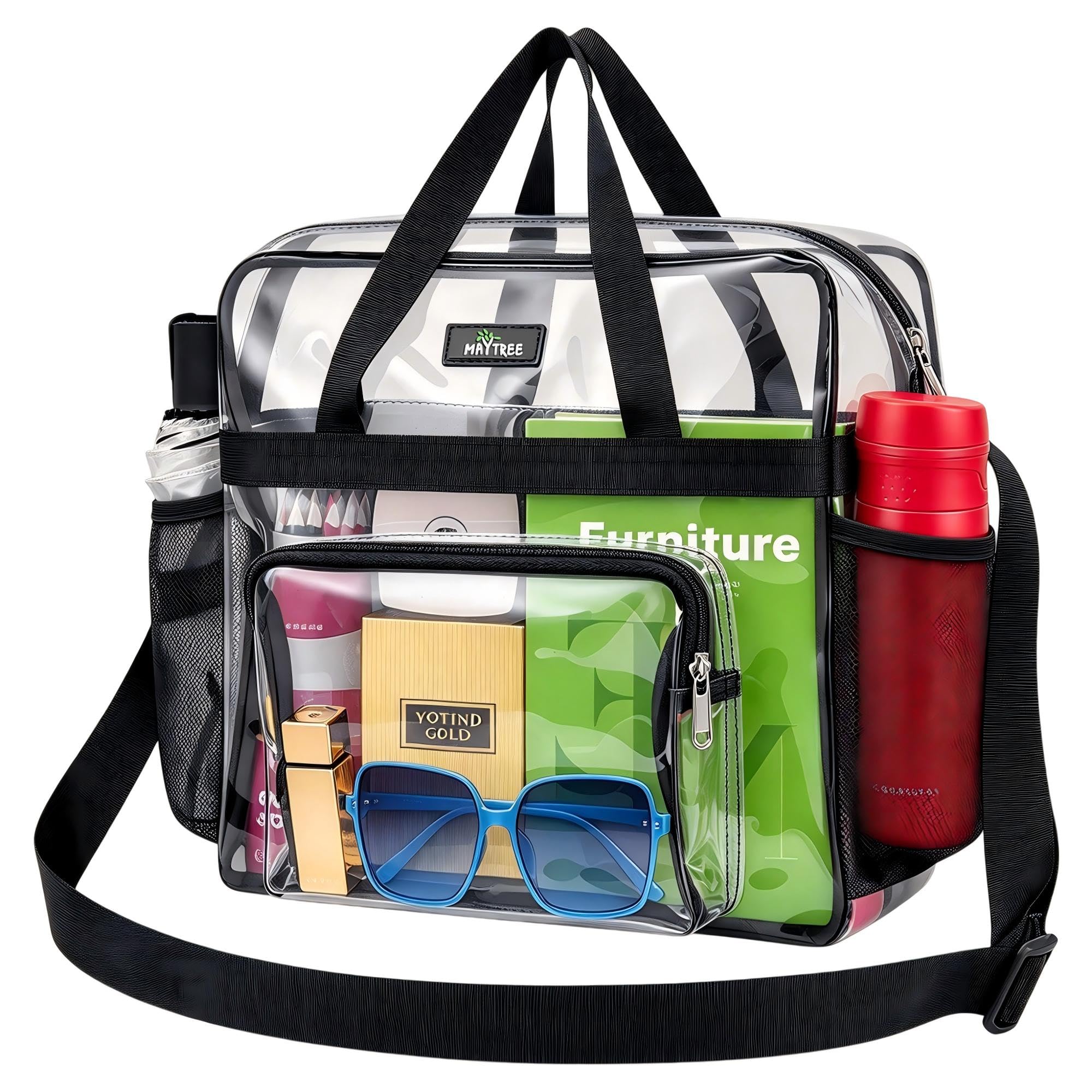 MAY TREE Clear Tote Bag for Stadium Events, 12x6x12 Inches Transparent Bag | Adj