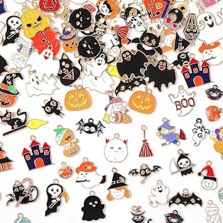 MARFOREVER 120 PCS Halloween Charms for Jewelry Making DIY Crafts Gifts | Halloween Enamel Charm, Assorted Ghost Skeleton Bat Witch Pumpkin Skull Pendants, Bracelet Necklace Earrings Keychains Making
