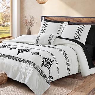 MaiRêve Embroidery Full Size Comforter Set 7 Pieces White Bed in a Bag