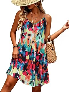 JOELLYUS Women Spaghetti Strap Dresses Summer Dress Beach Pocket Sundresses