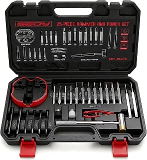 Premium Pin Punch Hammer Set: 25-Piece Punch Set and Hammer with Bench Block, Steel Roll Pin Punch Set, Pin Punches with Replaceable Face Hammer, Mechanical Repair Tool for Maintenance