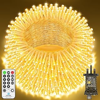 120M 1000 LED Fairy Lights Outdoor String Lights Plug in Extra Long Christmas Lights Waterproof with Remote Timer 8 Modes for Outside Garden Patio Party Wedding Yard Tree Decorations Warm White