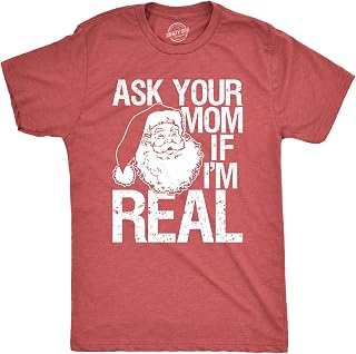 Crazy Dog Tshirts - Mens Ask Your Mom If I'm Real Tshirt Funny Santa Claus Christmas Tee (Heather Red) - 5XL - Homme