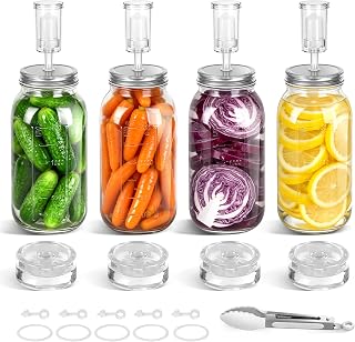 Fermentation Kit for Wide Mouth Mason Jars with Glass Weights & Airlocks | 316 Stainless Steel Lids with Heavy Glass Weights for 86mm Wide Mouth Jars