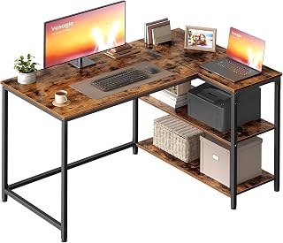 VASAGLE L Shaped Computer Desk, Corner Table with Storage, 110 x 80 cm | Home Office Study Workstation, Gaming PC Desk, 110 x 80 x 76 cm, Rustic Brown, BARNET Collection LWD135KD01