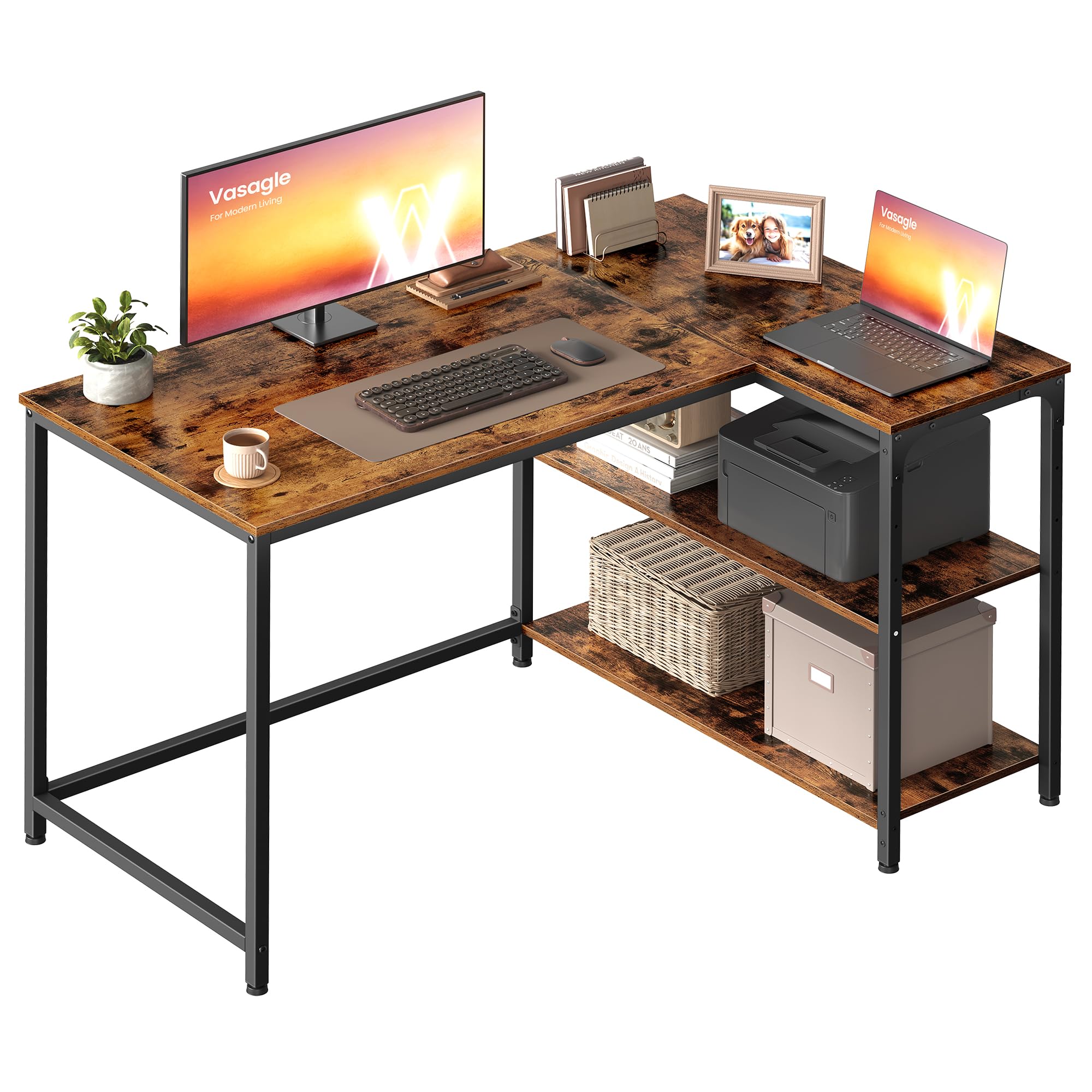 VASAGLE L Shaped Computer Desk, Corner Table with Storage, 110 x 80 cm | Home Of
