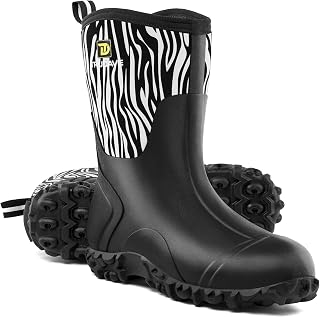 Trudave Rubber Boots for Women with Steel Shank, 6mm Neoprene Mid Calf Rain Boots, Waterproof Insulated Mud Work Boots All Season, Size 5-11