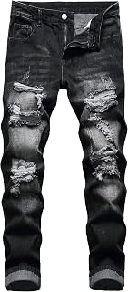 Men's Ripped Jeans,Slim Fit Distressed Straight Leg Fashion Denim Pants