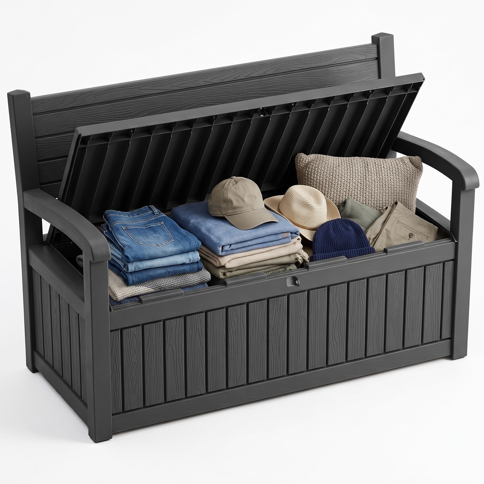 100 Gallon Outdoor Storage Bench,Waterproof Resin Deck Box with Seat Black | Wat