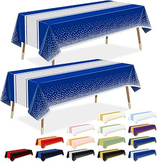 LANLISA Tovaglia blu e argento decorazioni per feste, confezione da 2, usa e getta, in plastica, per laurea, compleanno, pensionamento, feste in maschera