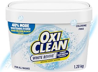 OxiClean White Revive Laundry Stain Remover Powder, 1.28 kg | Color-safe enzyme powder for grease, blood, wine, and tough stains; chlorine bleach-free laundry booster
