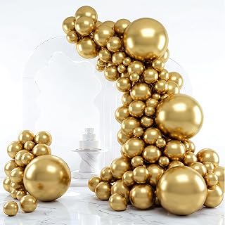 RUBFAC Gold Balloons Different Sizes Chrome Gold Balloon Arch Kit 129pcs | Metallic Gold Balloon Garland Arch Kit for Christmas Halloween Graduation Party Wedding Holiday Happy Birthday Decoration