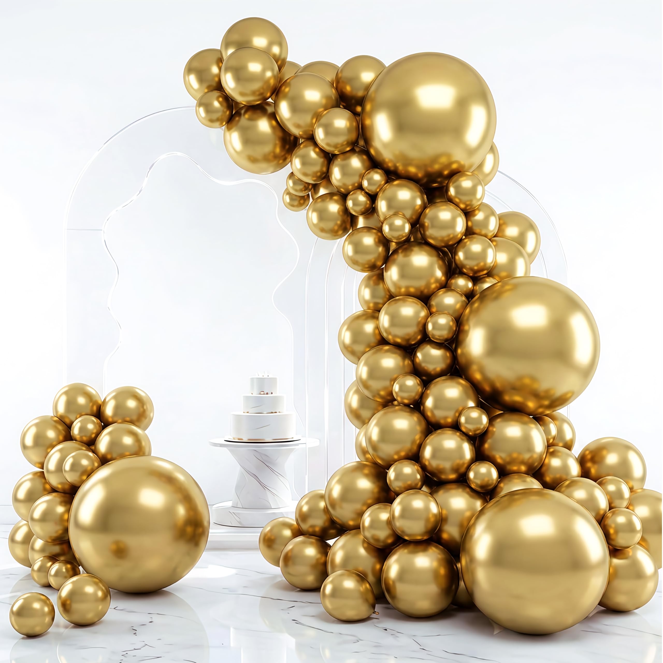 RUBFAC Gold Balloons Different Sizes Chrome Gold Balloon Arch Kit 129pcs | Metal