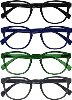 OPULIZE Pop Pack 4 Retro Round Black Blue Green Grey Men Women Reading Glasses Hinges Spring RRR2-1367 +1.50