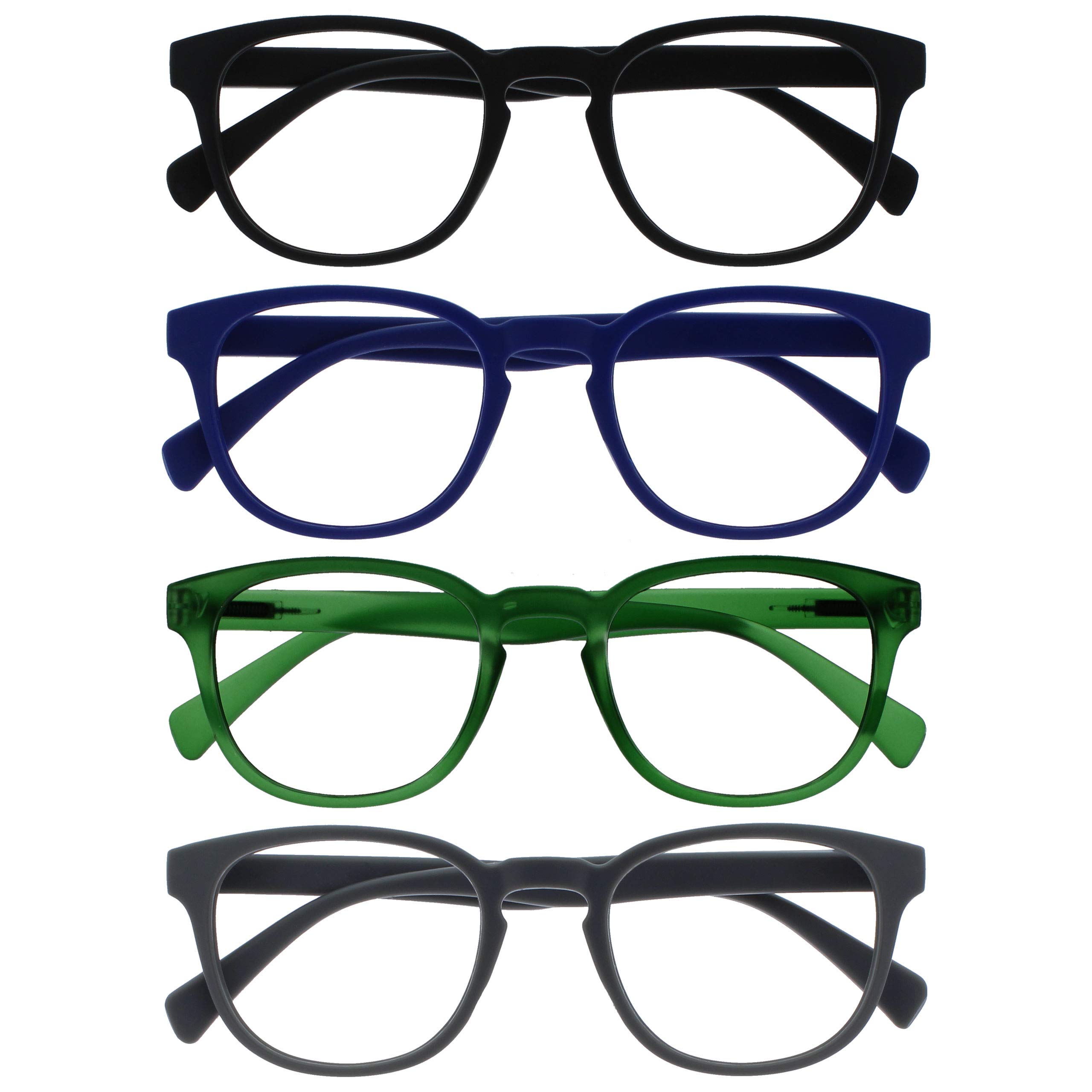 OPULIZE Pop Pack 4 Retro Round Black Blue Green Grey Men Women Reading Glasses H