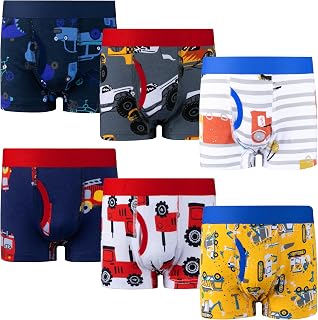 BIG ELEPHANT 6-Pack Boys Boxer Briefs, 100% Cotton Toddler Underwear