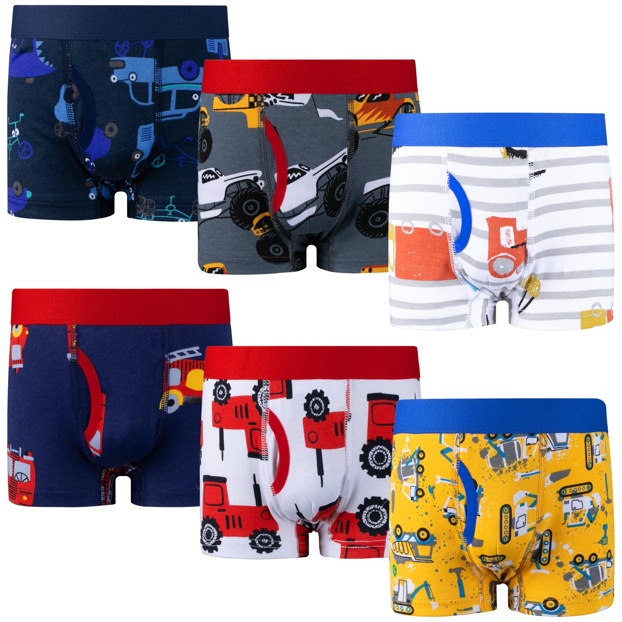 BIG ELEPHANT 6-Pack Boys Boxer Briefs, 100% Cotton Toddler Underwear