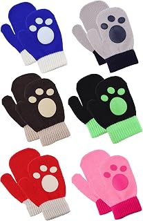Pesaat Cartoon Baby Girl Knit Mittens Stretch Toddler Gloves For Kid Boys Fall Early Winter (Mitten 6-Pack Dog Tracks, 1-3T)