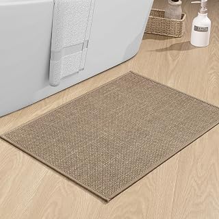 YIHOUSE Bathroom Mat Super Absorbent-Quick Dry Bath Mat-Non Slip Bath Mats for Bathroom-Thin Bathroom Mat Fit Under Door for Bathroom Rug(Brown,17"x24")