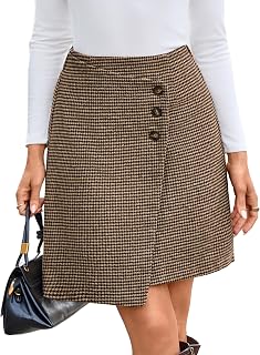 Simplee Womens Plaid Houndstooth Mini Skirt High Waist A Line Fall Skirt