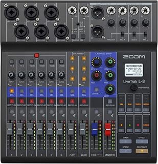 Zoom LiveTrak L-8 Podcast Recorder, Battery Powered, Digital Mixer and Recorder, Music Mixer, Phone Input, Sound Pads, 4 Headphone Outputs, 12-In/4-Out Audio Interface, Built in EQ and Effects