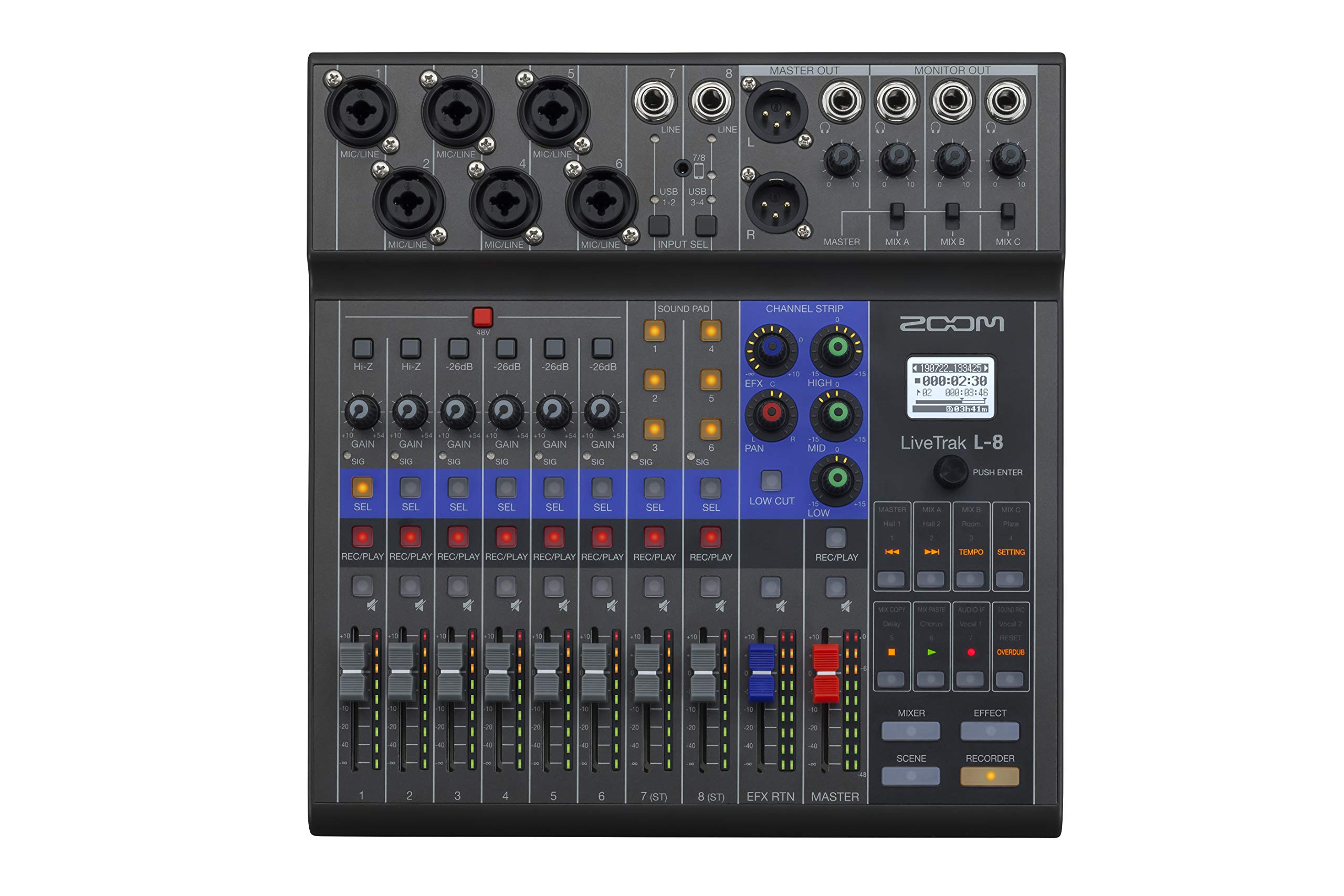 Zoom LiveTrak L-8 Podcast Recorder, Battery Powered, Digital Mixer and Recorder,