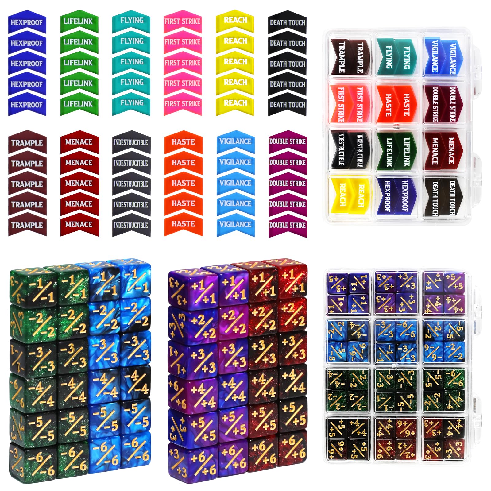 SIXPOINTS 108PCS 12mm MTG +1/+1 Tokens 6 Sided Dice & Keyword Counters Tokens Se