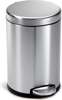 simplehuman 4.5L Round Pedal Bin, Small Bin for Bathroom Bedroom Office, Strong Steel Pedal, Silent Soft Close Lid, Inner Bucket, Non-Skid Base, Fingerprint-Proof, Brushed Stainless Steel